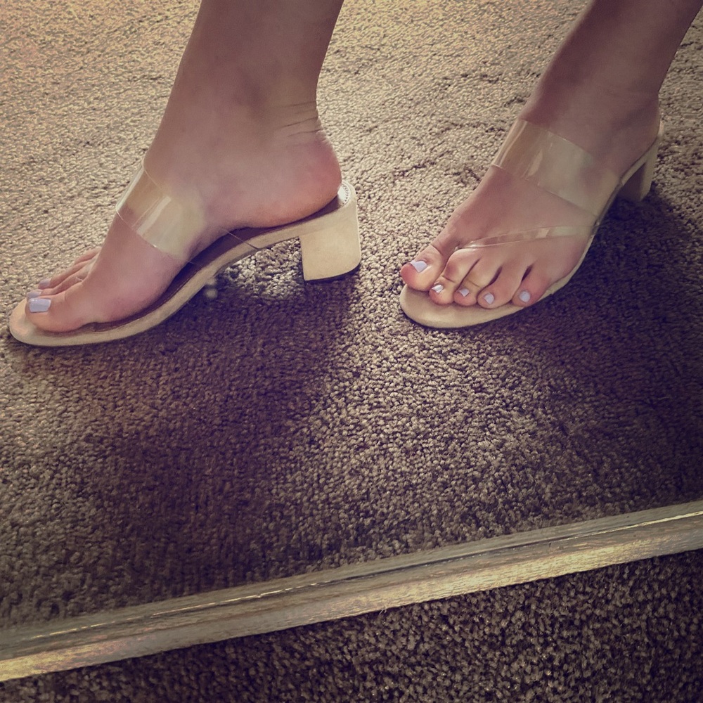 Steve Madden clear top nude short heel